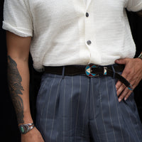 ALBERTO LUTI/Suede Western Belt/Dark Brown