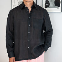 WEARLNESS/Classic Linen Shirt/Black