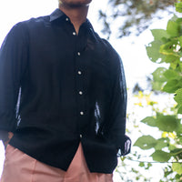 WEARLNESS/Classic Linen Shirt/Black