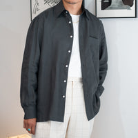 WEARLNESS/Classic Linen Shirt /Dark Green