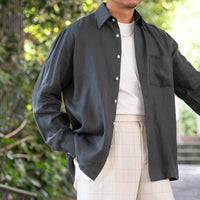 WEARLNESS/Classic Linen Shirt /Dark Green