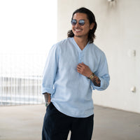 WEARLNESS/Linen Sleeping Shirts/Blue