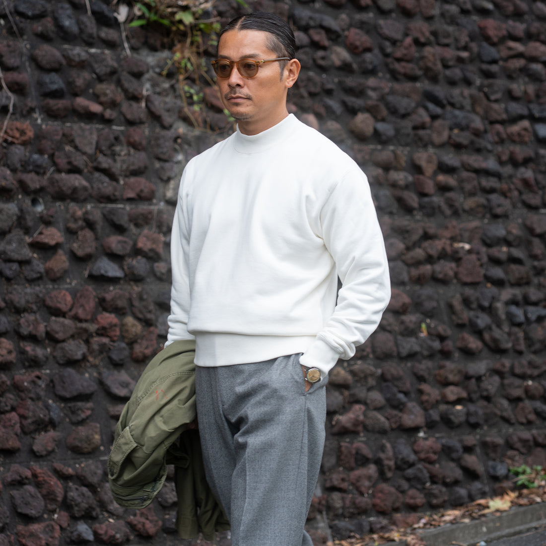 WEARLNESS/Cotton Silk Mock Neck Sweat/White