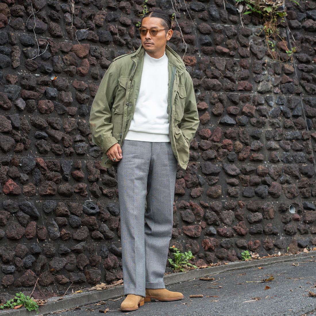 WEARLNESS/Cotton Silk Mock Neck Sweat/White
