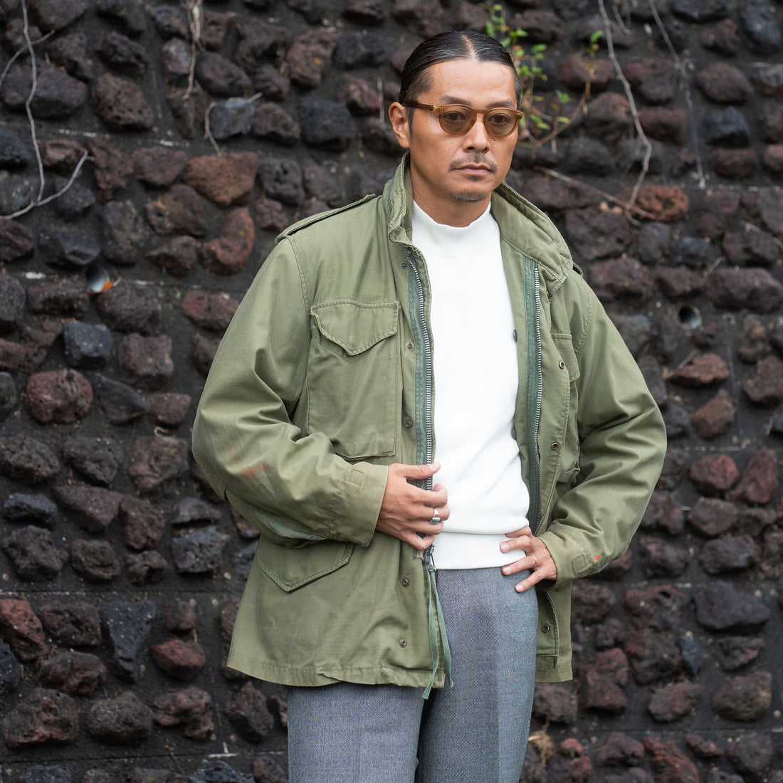 WEARLNESS/Cotton Silk Mock Neck Sweat/White