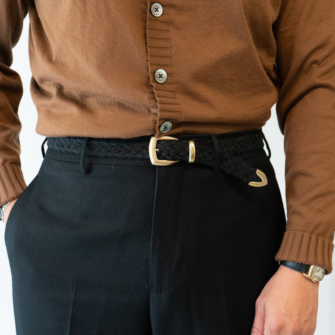 ALBERTO LUTI/Suede Mesh Belt/Black