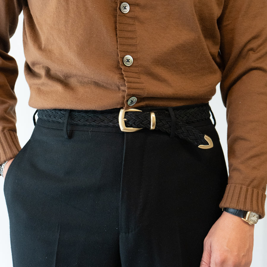 ALBERTO LUTI/Suede Mesh Belt/Black