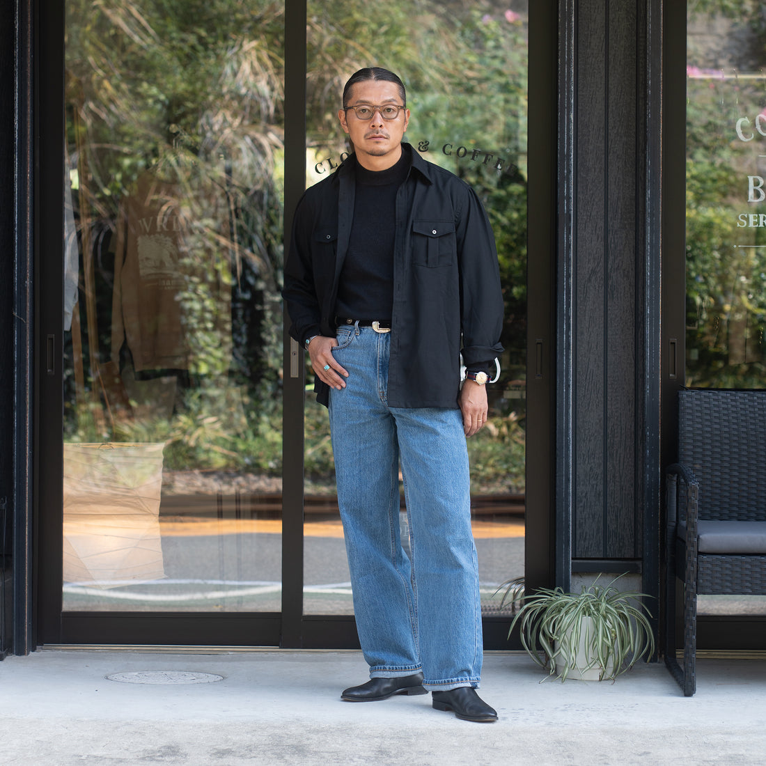 WEARLNESS/Double Pocket Wool Shirt/Black