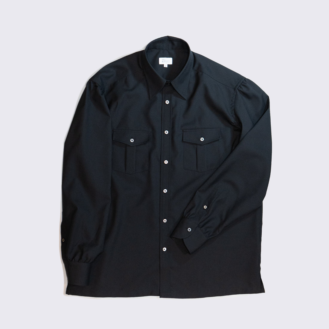 WEARLNESS/Double Pocket Wool Shirt/Black