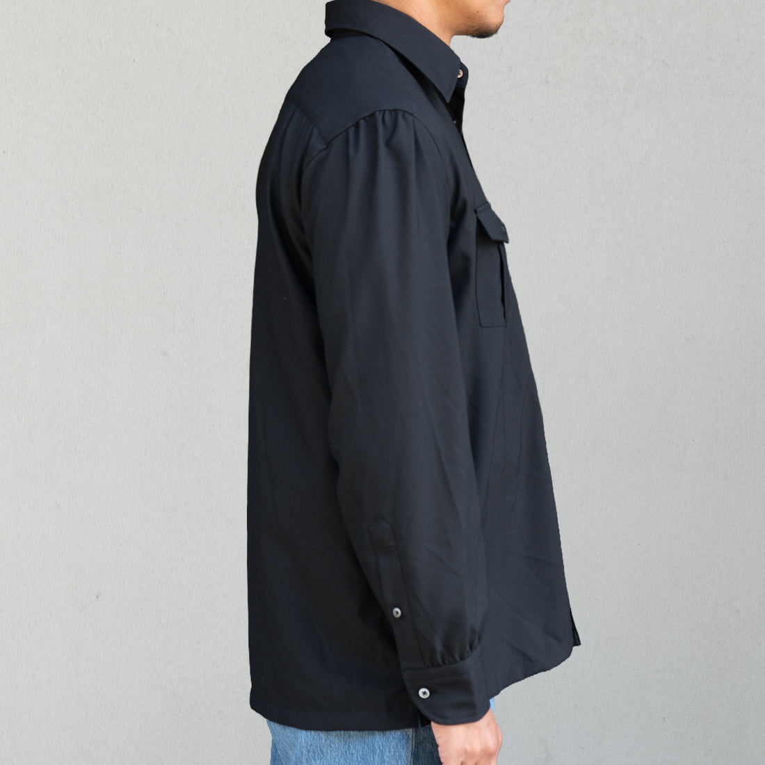 WEARLNESS/Double Pocket Wool Shirt/Black