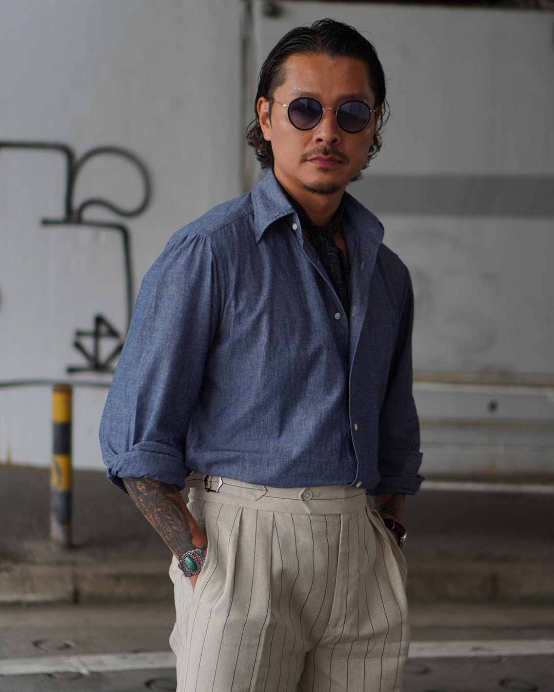 【Order】WEARLNESS/Long point regular collar shirt/Chambray