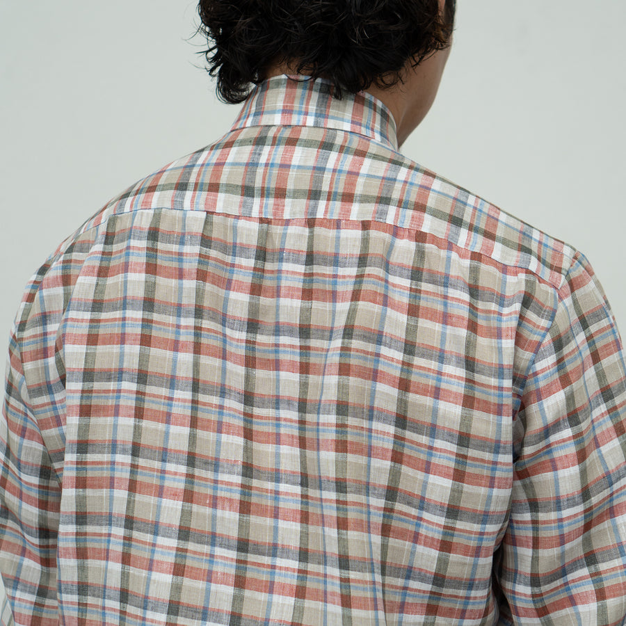 【Order】WEARLNESS/Long point regular collar shirt/Albini Linen Check