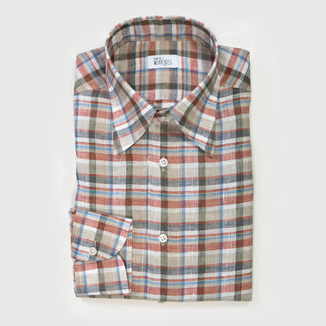 【Order】WEARLNESS/Long point regular collar shirt/Albini Linen Check