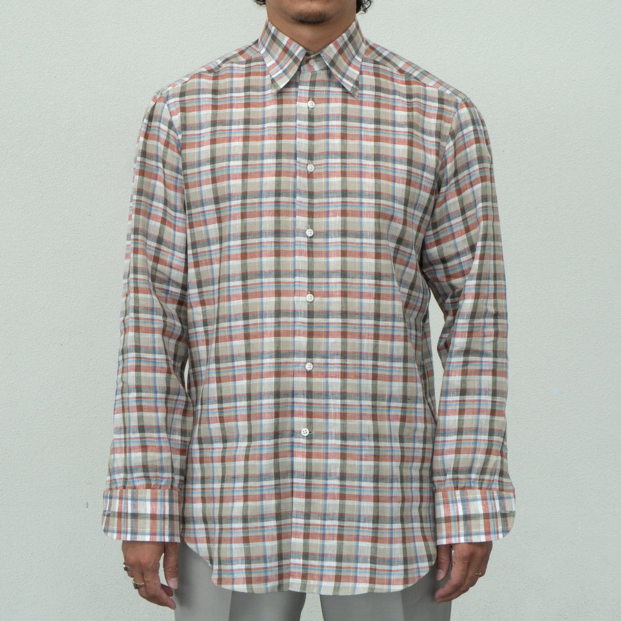 【Order】WEARLNESS/Long point regular collar shirt/Albini Linen Check