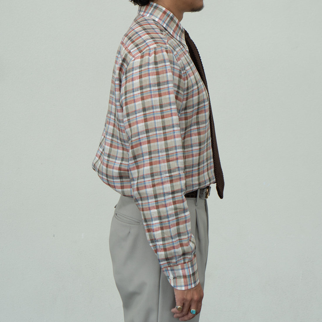 【Order】WEARLNESS/Long point regular collar shirt/Albini Linen Check