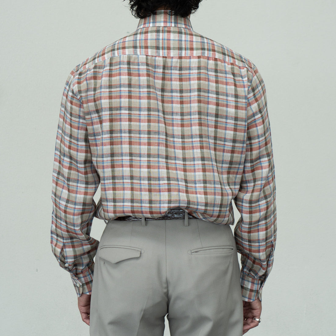 【Order】WEARLNESS/Long point regular collar shirt/Albini Linen Check