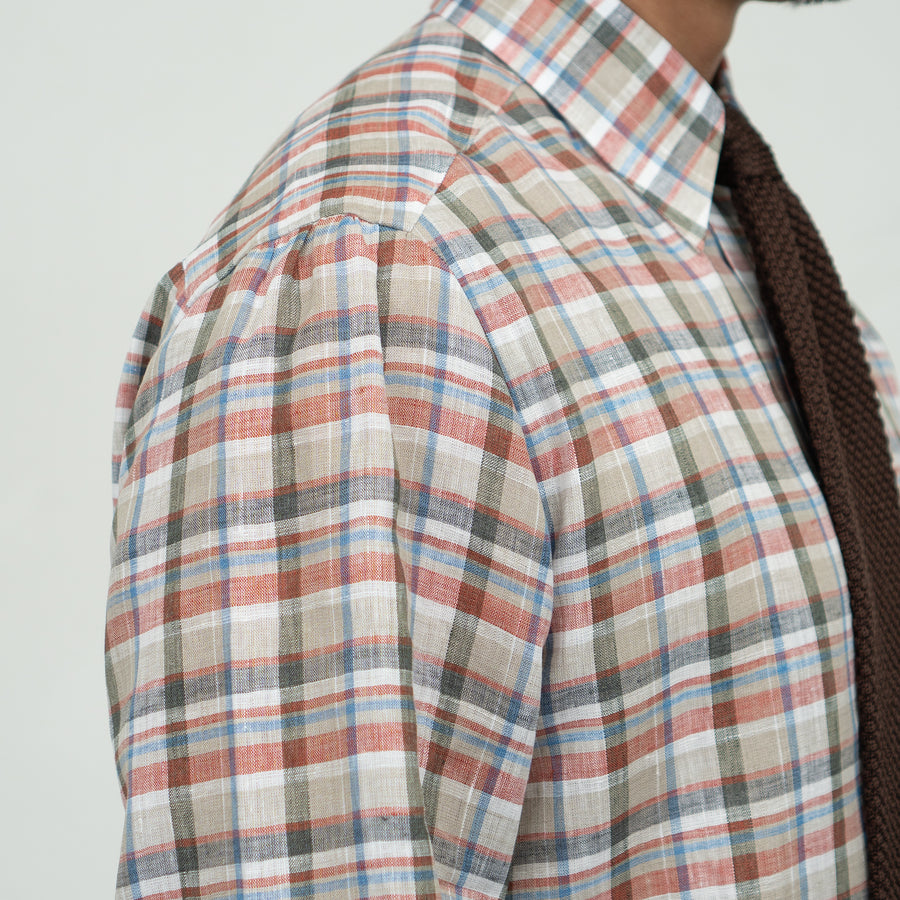 【Order】WEARLNESS/Long point regular collar shirt/Albini Linen Check