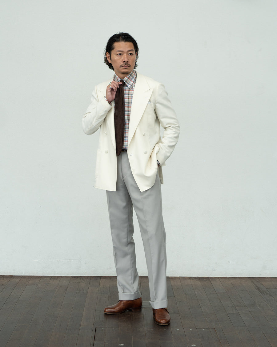 【Order】WEARLNESS/Long point regular collar shirt/Albini Linen Check