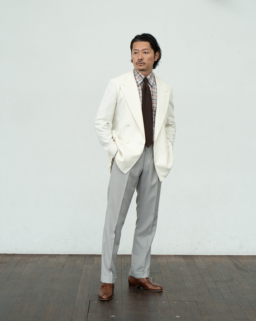 【Order】WEARLNESS/Long point regular collar shirt/Albini Linen Check