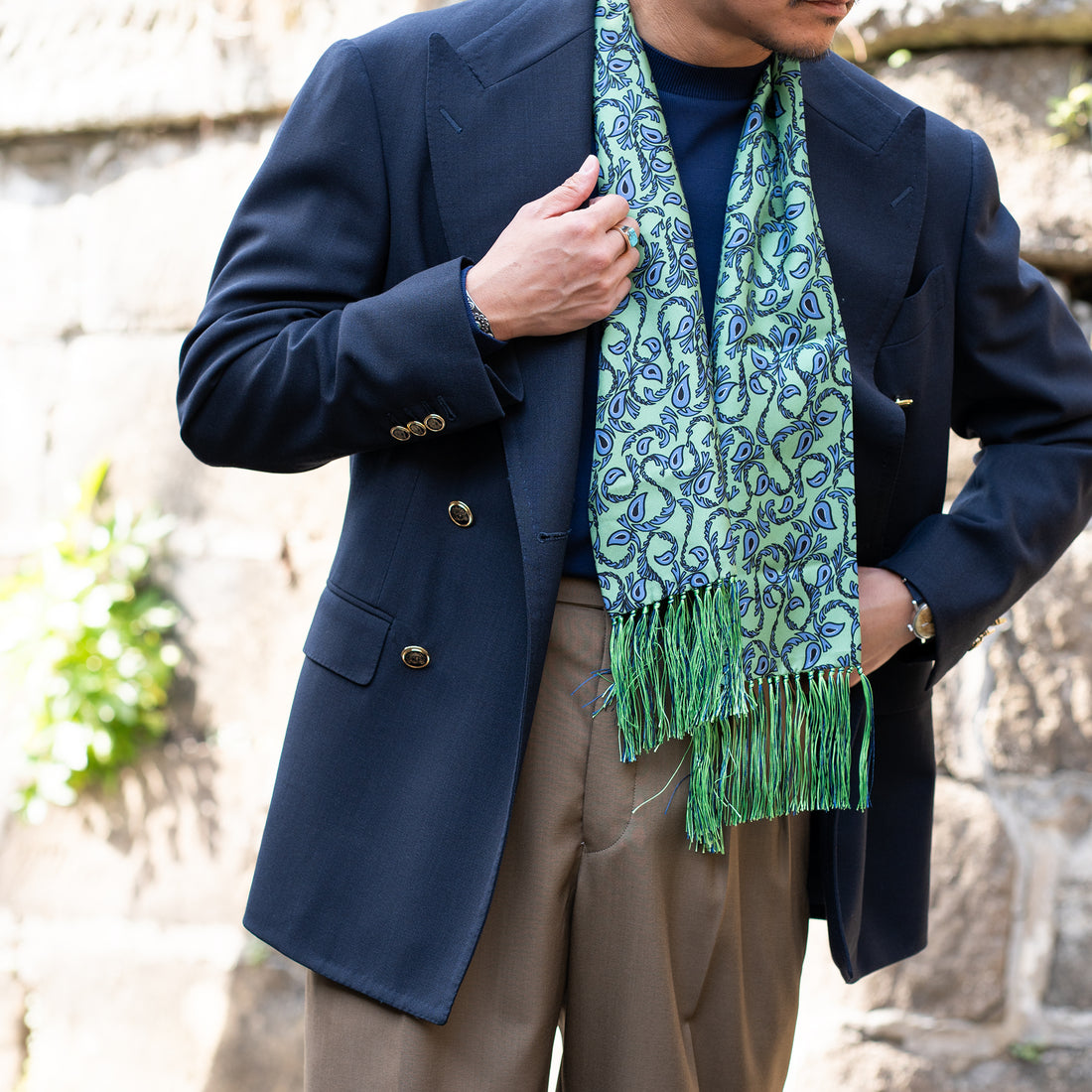 SEVEN FOLD/Paisley Print Scarf/Kelly green