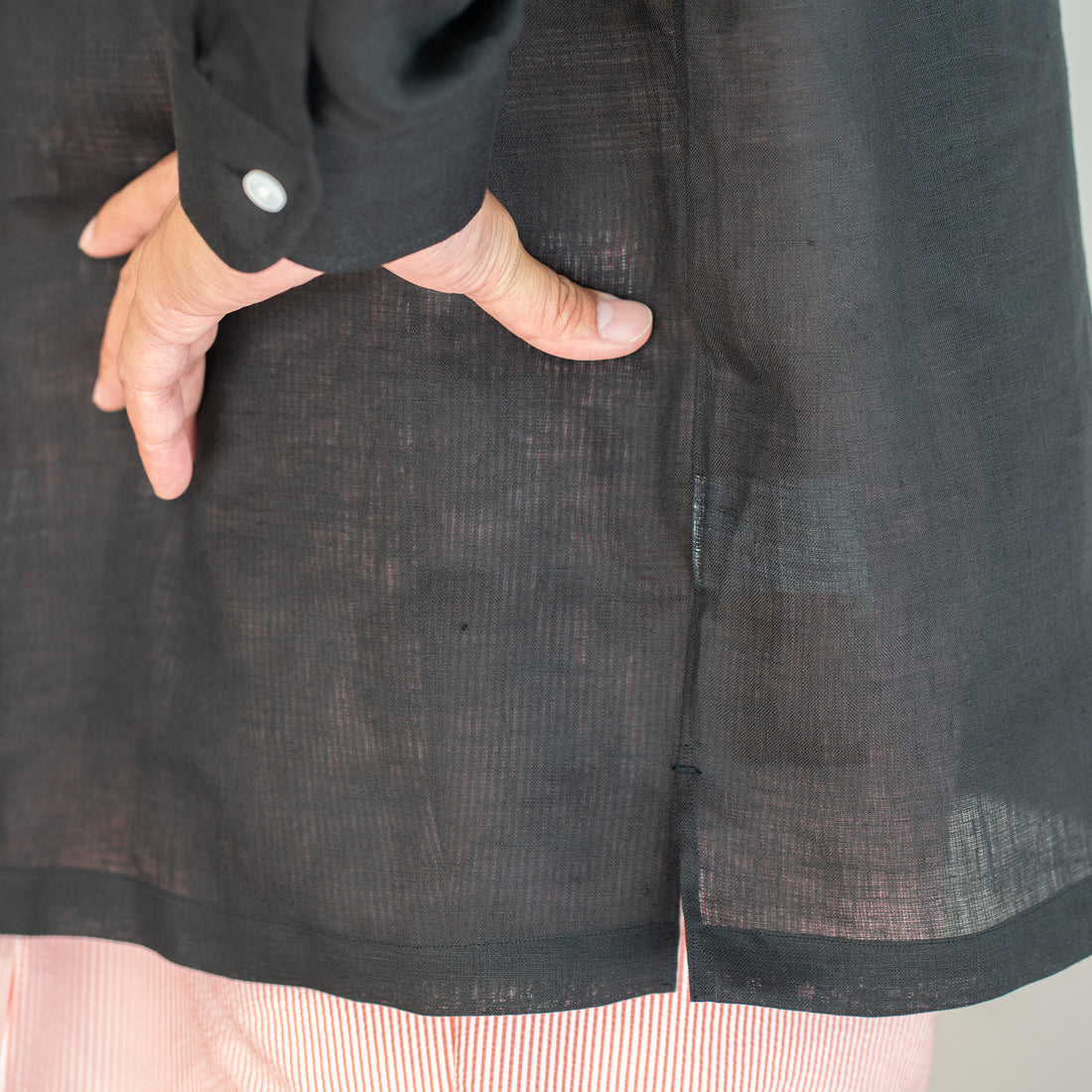 WEARLNESS/Classic Linen Shirt/Black