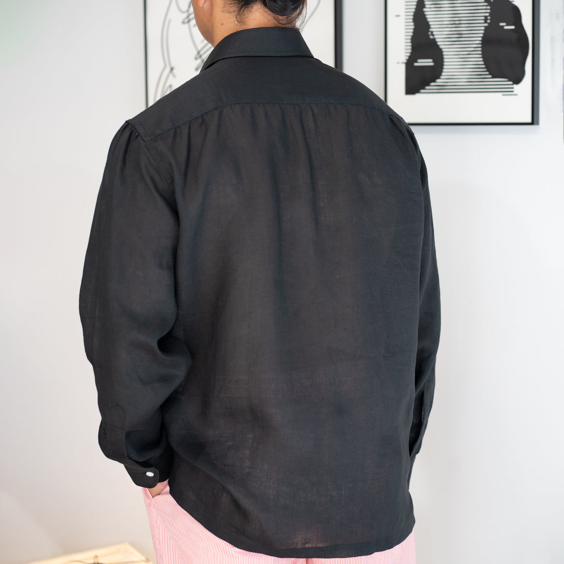 WEARLNESS/Classic Linen Shirt/Black