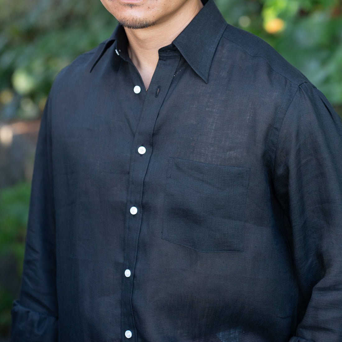 WEARLNESS/Classic Linen Shirt/Black