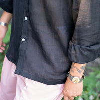 WEARLNESS/Classic Linen Shirt/Black