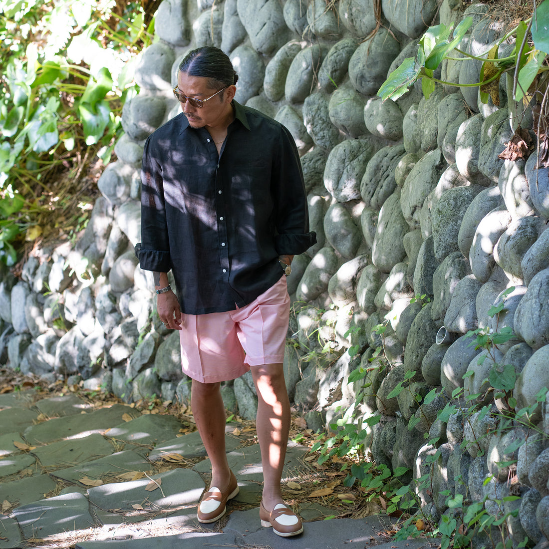 WEARLNESS/Classic Linen Shirt/Black