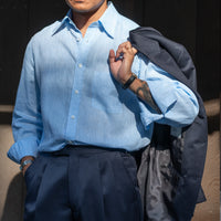 WEARLNESS/Classic Linen Shirt /Sax Blue