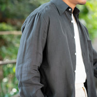 WEARLNESS/Classic Linen Shirt /Dark Green