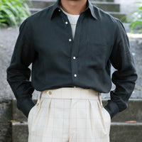 WEARLNESS/Classic Linen Shirt /Dark Green