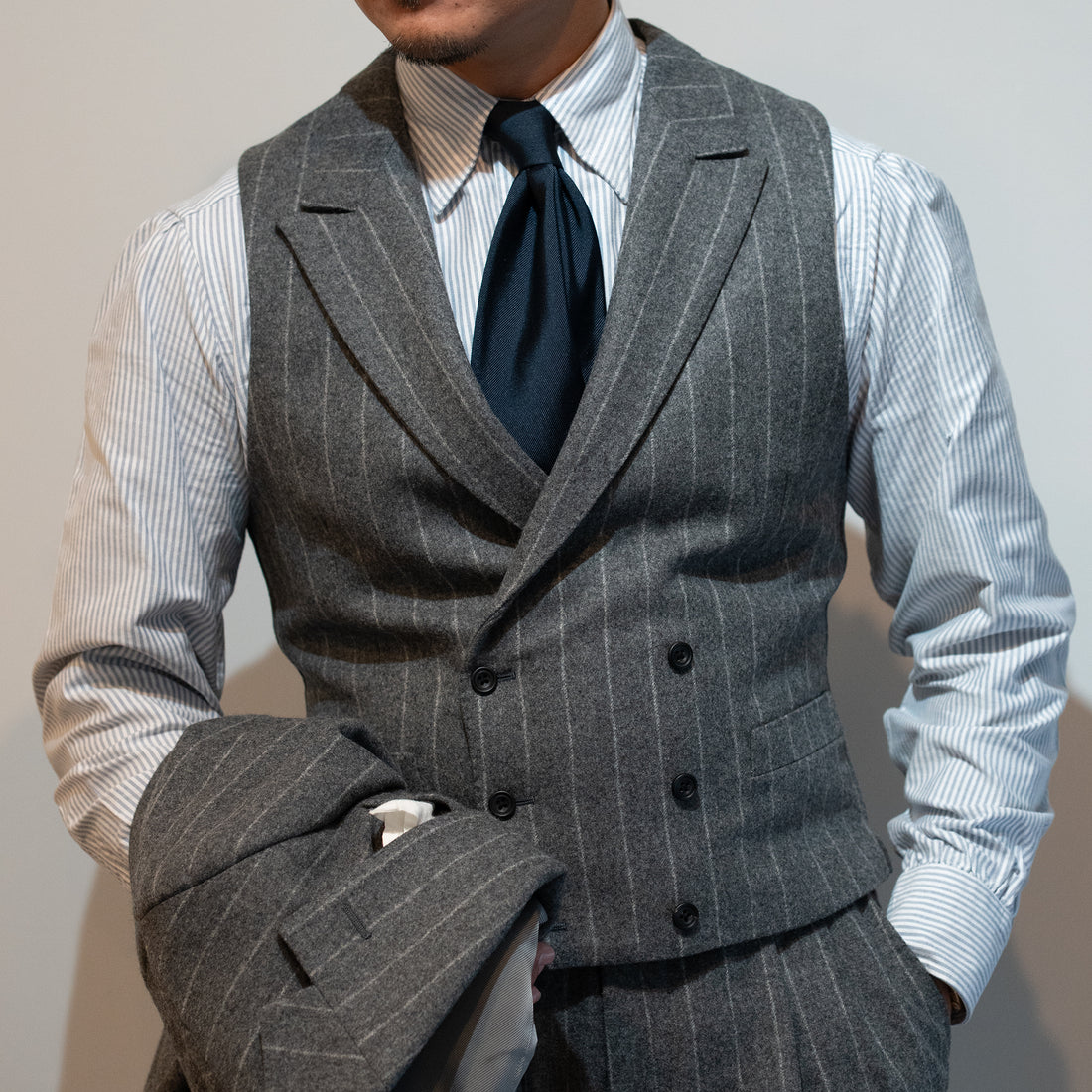 【Order】WEARLNESS/Long point regular collar shirt/Oxford Stripe Blue