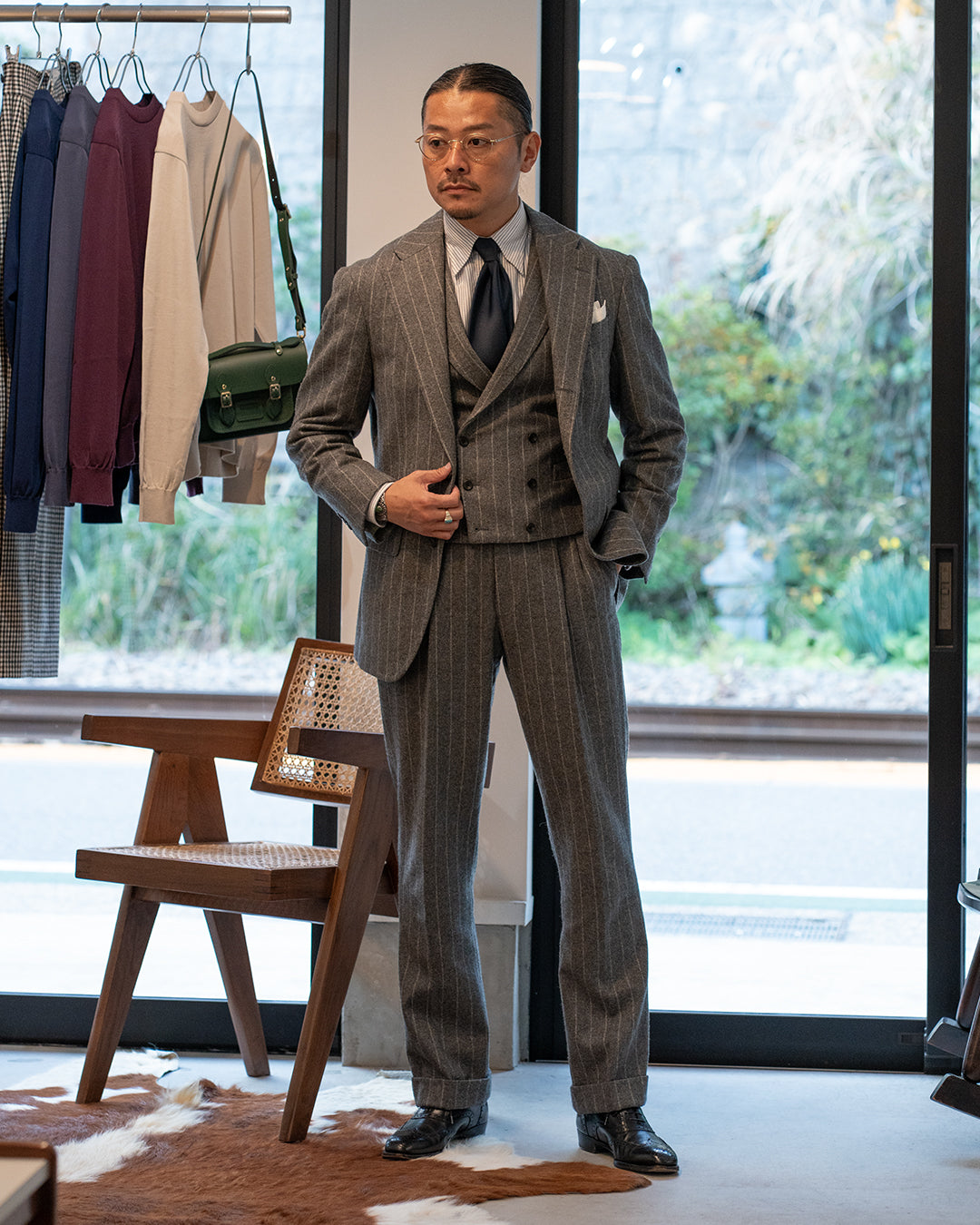 【Order】WEARLNESS/Long point regular collar shirt/Oxford Stripe Blue