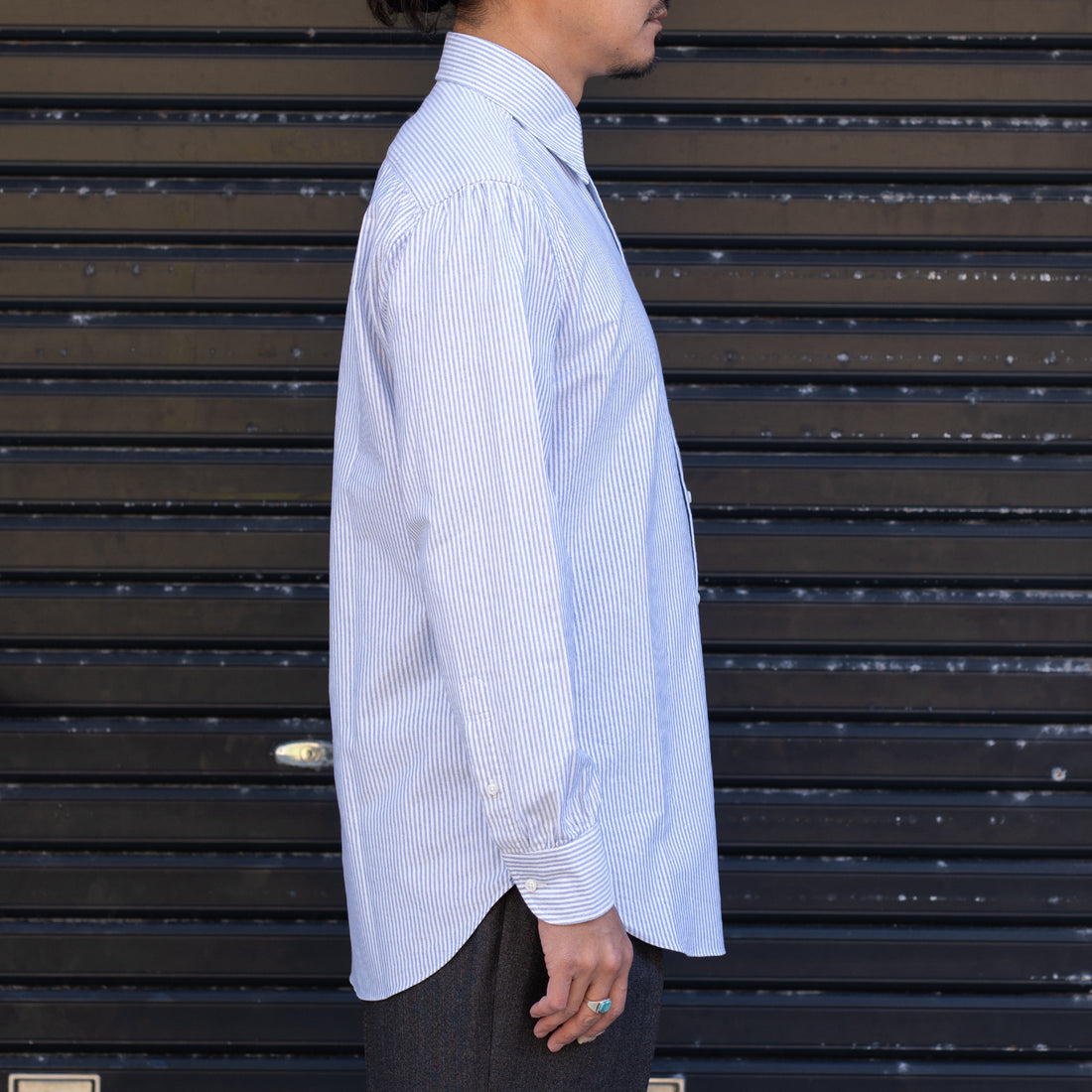 【Order】WEARLNESS/Long point regular collar shirt/Oxford Stripe Blue