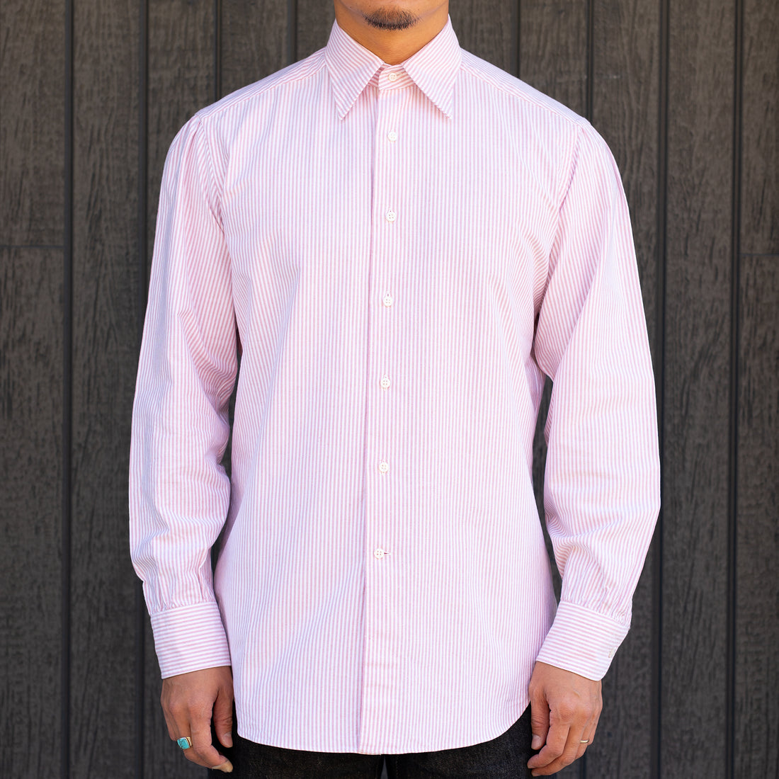 【Order】WEARLNESS/Long point regular collar shirt/Oxford Stripe Red