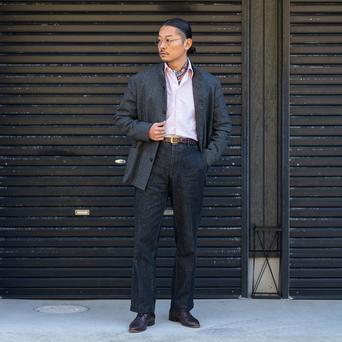 【Order】WEARLNESS/Long point regular collar shirt/Oxford Stripe Red