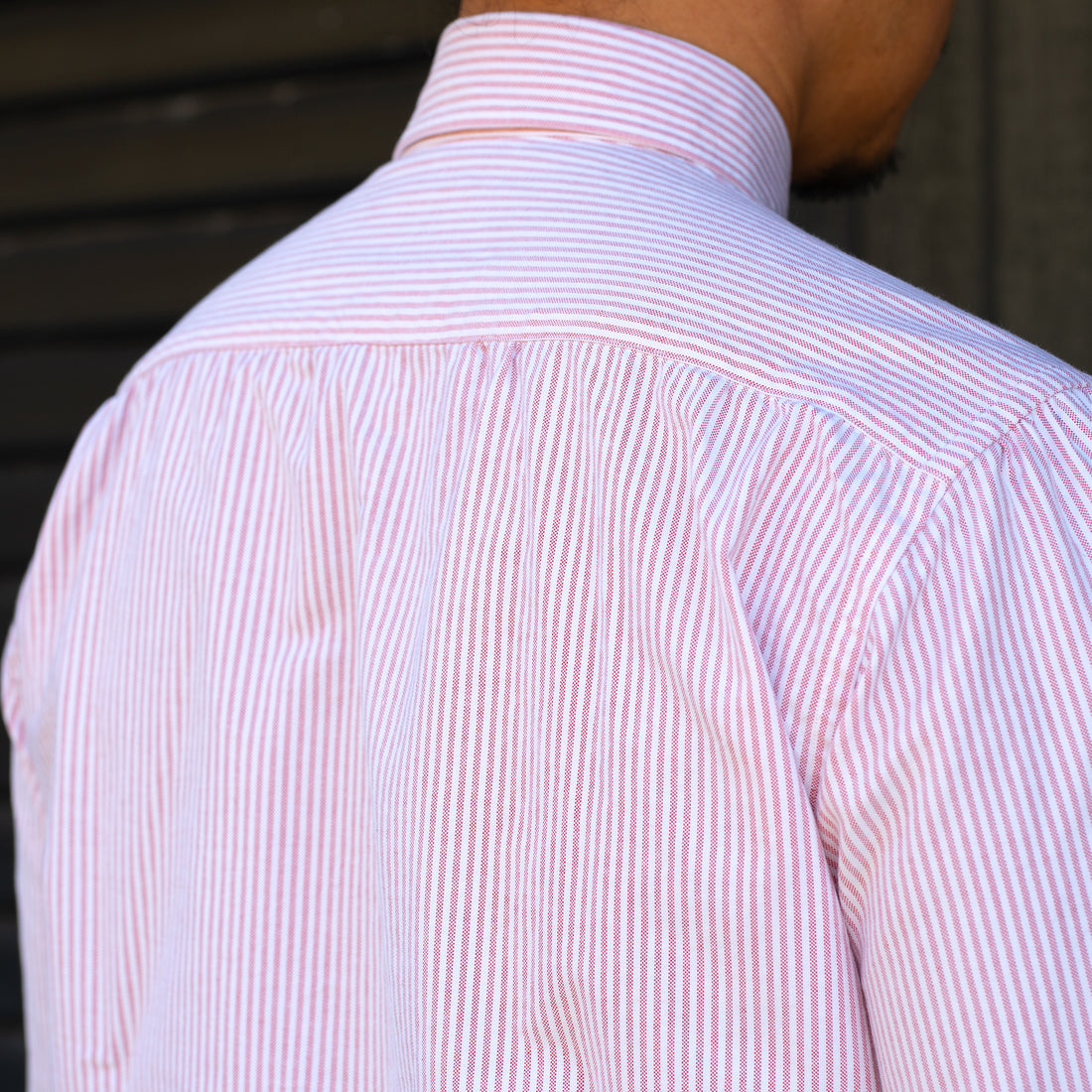 【Order】WEARLNESS/Long point regular collar shirt/Oxford Stripe Red