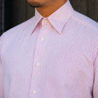 【Order】WEARLNESS/Long point regular collar shirt/Oxford Stripe Red