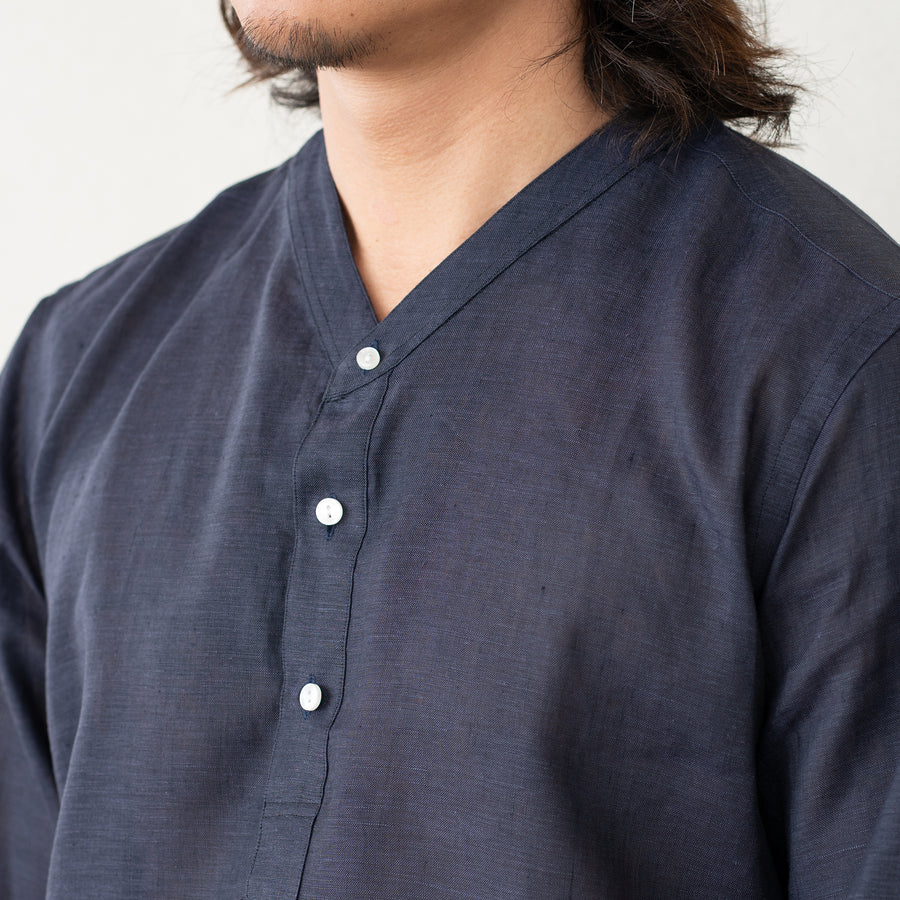 【先行販売】WEARLNESS/Linen Sleeping Shirts/Navy