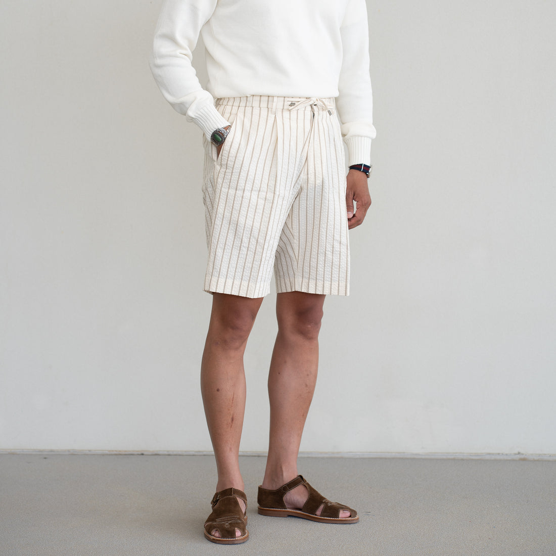 BERWICH/Sake 1P Gym Shorts/Seersucker Stripe