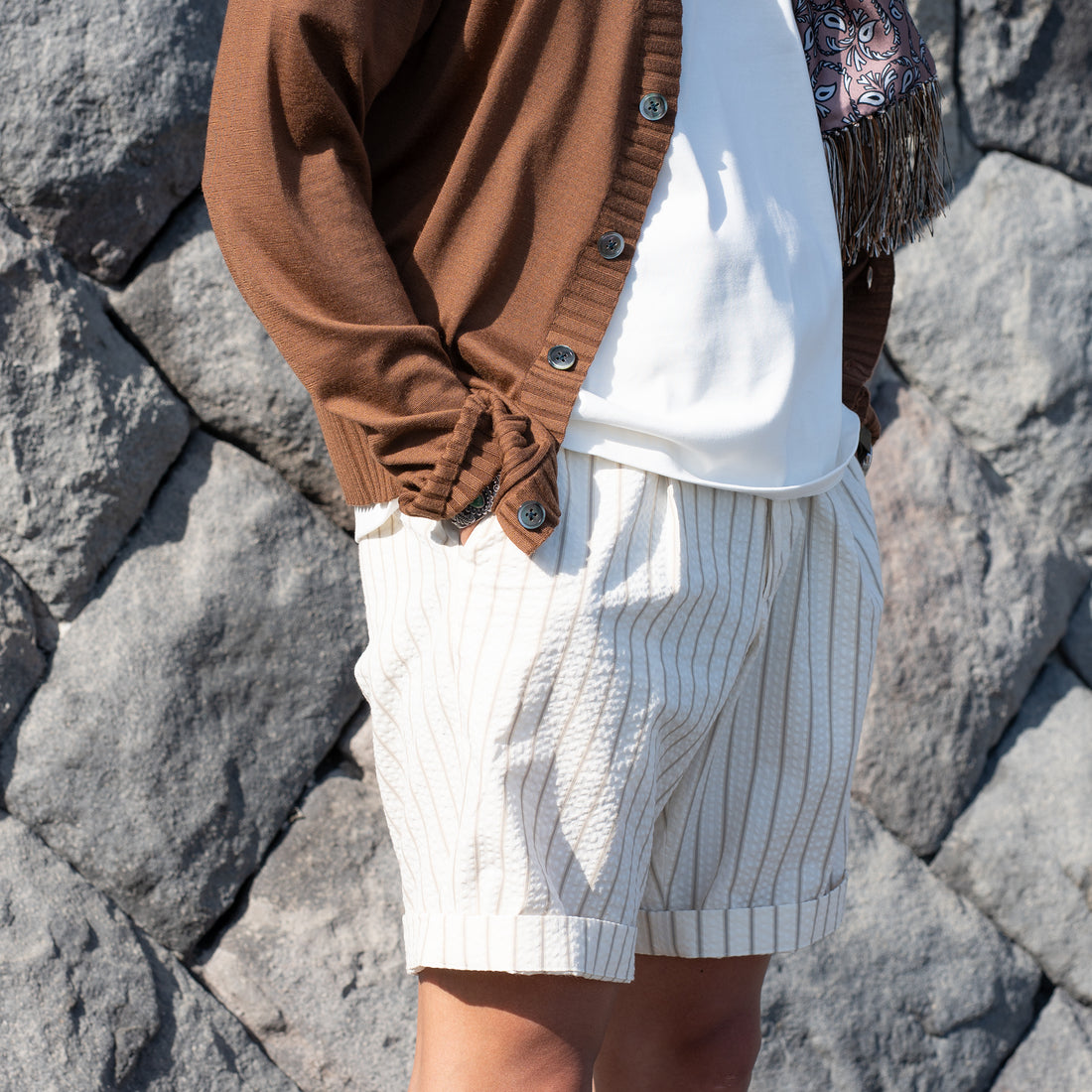 BERWICH/Sake 1P Gym Shorts/Seersucker Stripe